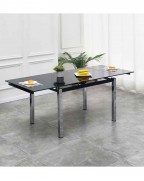 GRANDE Black Glass Extending Dining Table and 6 Isaac Black Chairs Set
