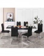 GRANDE Black Glass Extending Dining Table and 6 Isaac Black Chairs Set