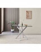REXEL 120cm Rectangle Clear Glass Dining Table and 4 VIENNA Black Chairs Set