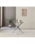 REXEL 120cm Rectangle Clear Glass Dining Table and 4 VIENNA Black Chairs Set