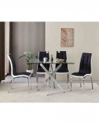 REXEL 120cm Rectangle Clear Glass Dining Table and 4 VIENNA Black Chairs Set