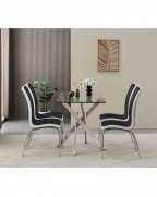 REXEL 120cm Rectangle Clear Glass Dining Table and 4 VIENNA Black Chairs Set
