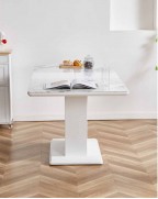 MOZART White Marble-Effect Glass Extending 6 Seater Dining Table and 6 VIENNA White Chairs Set