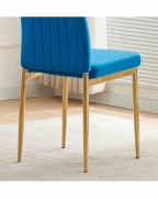 Auric 90cm White Marble Effect Glass Dining Table and 4 Glitz Blue Velvet Chairs Set