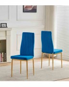 Auric 90cm White Marble Effect Glass Dining Table and 4 Glitz Blue Velvet Chairs Set
