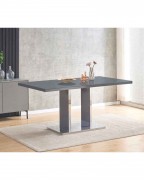MERIDIAN Grey Glass Grey High Gloss 6-Seater Dining Table and 6 Monza White Faux Leather Chairs Set