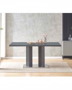 MERIDIAN Grey Glass Grey High Gloss 6-Seater Dining Table and 6 Monza White Faux Leather Chairs Set