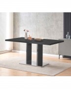 MERIDIAN Black Glass Black High Gloss 6-Seater Dining Table and 6 Monza Green Velvet Chairs Set
