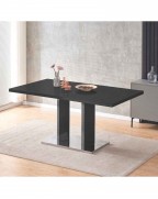 MERIDIAN Black Glass Black High Gloss 6-Seater Dining Table and 6 Monza Green Velvet Chairs Set