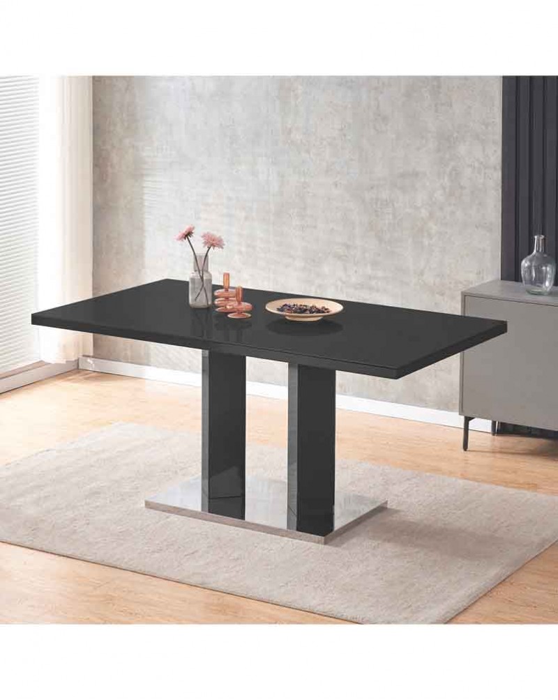 MERIDIAN Black Glass Black High Gloss 6-Seater Dining Table and 6 Monza Green Velvet Chairs Set