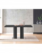 MERIDIAN Black Glass Black High Gloss 6-Seater Dining Table and 6 Monza Green Velvet Chairs Set