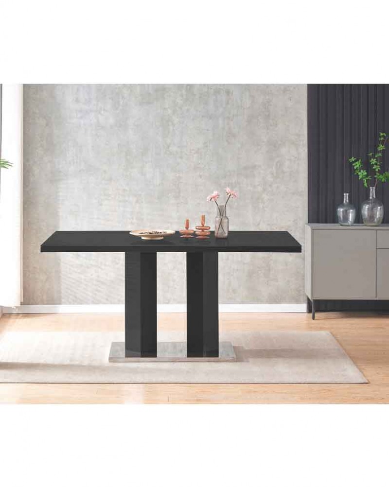 MERIDIAN Black Glass Black High Gloss 6-Seater Dining Table and 6 Monza Green Velvet Chairs Set