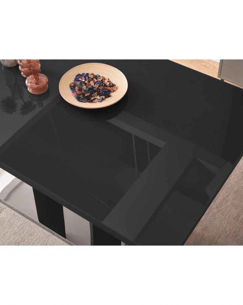 MERIDIAN Black Glass Black High Gloss 6-Seater Dining Table and 6 Monza Green Velvet Chairs Set
