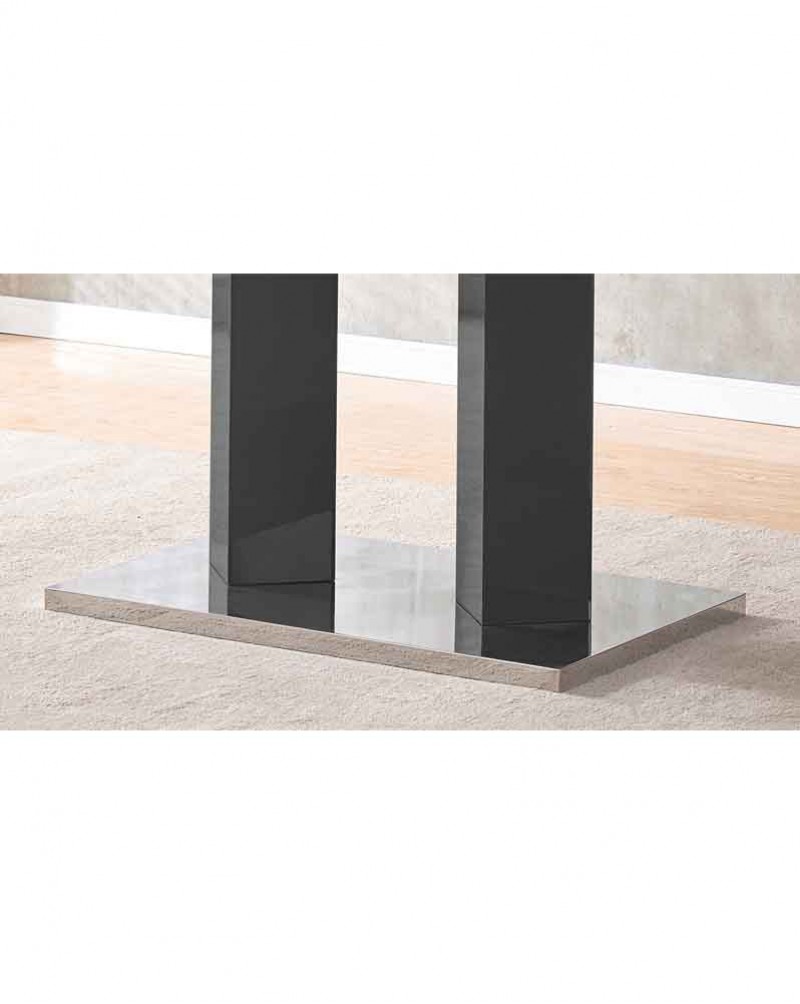 MERIDIAN Black Glass Black High Gloss 6-Seater Dining Table and 6 Monza Green Velvet Chairs Set