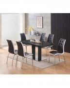MERIDIAN Black Glass Black High Gloss 6-Seater Dining Table and 6 Vienna Black Chairs Set