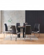 MERIDIAN Black Glass Black High Gloss 6-Seater Dining Table and 6 Vienna Black Chairs Set