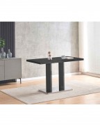 MERIDIAN Black Glass Black High Gloss 4-Seater Dining Table and 4 Monza Grey Faux Leather Chairs Set