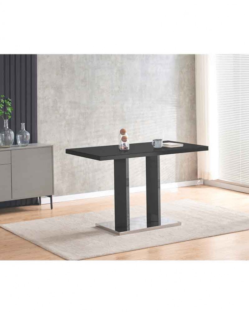 MERIDIAN Black Glass Black High Gloss 4-Seater Dining Table and 4 Monza Grey Faux Leather Chairs Set