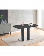 MERIDIAN Black Glass Black High Gloss 4-Seater Dining Table and 4 Monza Grey Faux Leather Chairs Set