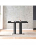 MERIDIAN Black Glass Black High Gloss 4-Seater Dining Table and 4 Monza Grey Faux Leather Chairs Set