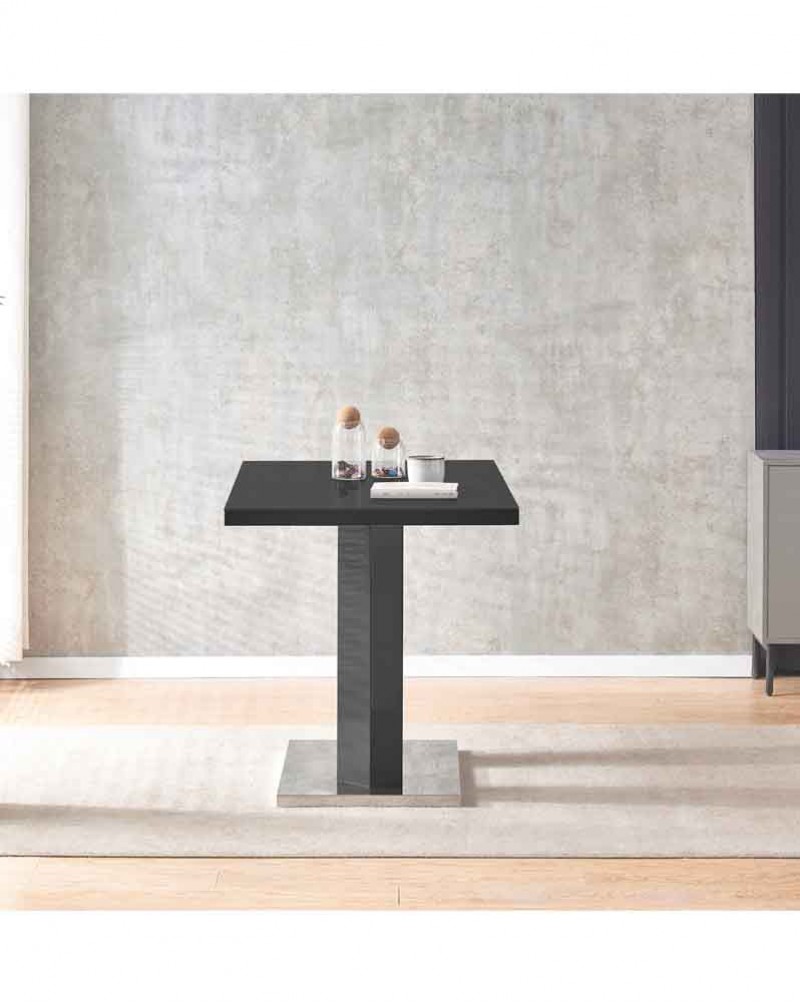 MERIDIAN Black Glass Black High Gloss 4-Seater Dining Table and 4 Monza Grey Faux Leather Chairs Set