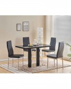MERIDIAN Black Glass Black High Gloss 4-Seater Dining Table and 4 Monza Black Faux Leather Chairs Set