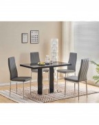 MERIDIAN Black Glass Black High Gloss 4-Seater Dining Table and 4 Monza Grey Faux Leather Chairs Set