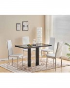 MERIDIAN Black Glass Black High Gloss 4-Seater Dining Table and 4 Monza White Faux Leather Chairs Set