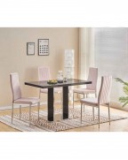 MERIDIAN Black Glass Black High Gloss 4-Seater Dining Table and 4 Monza Pink Velvet Chairs Set