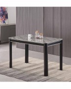 MILANO Grey Marble-Effect Glass 4-Seater Dining Table and 4 Monza Grey Chairs Set