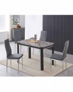 MILANO Grey Marble-Effect Glass 4-Seater Dining Table and 4 Monza Grey Chairs Set