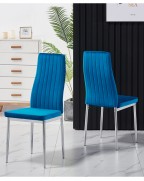 MONZA Blue Velvet Dining Chair with Chrome Frame (Set of 2)