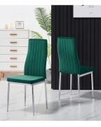MERIDIAN Black Glass Black High Gloss 6-Seater Dining Table and 6 Monza Green Velvet Chairs Set