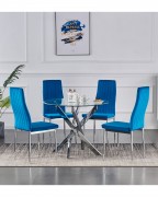 MONZA Blue Velvet Dining Chair with Chrome Frame (Set of 2)