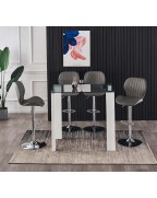 PALERMO Clear Glass High Gloss Bar Table and POMPEI Grey Bar Stools Set
