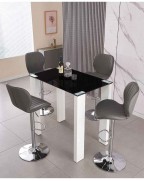 PALERMO Black Galaxy Glitter Glass High Gloss Bar Table and POMPEI Grey Bar Stools Set