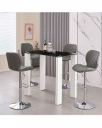 PALERMO Black Galaxy Glitter Glass High Gloss Bar Table and POMPEI Grey Bar Stools Set