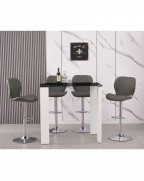 PALERMO Black Galaxy Glitter Glass High Gloss Bar Table and POMPEI Grey Bar Stools Set