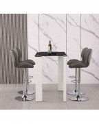 PALERMO Black Galaxy Glitter Glass High Gloss Bar Table and POMPEI Grey Bar Stools Set