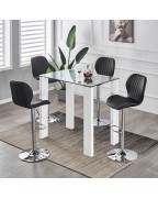 PALERMO Clear Glass High Gloss Bar Table and POMPEI Black Bar Stools Set