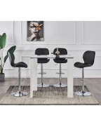 PALERMO Clear Glass High Gloss Bar Table and POMPEI Black Bar Stools Set