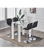 PALERMO Clear Glass High Gloss Bar Table and POMPEI Black Bar Stools Set