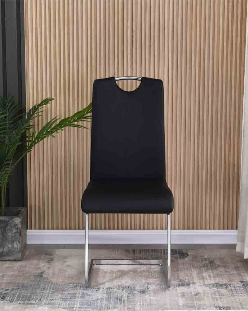 GRANDE Black Glass Extending Dining Table and 6 Isaac Black Chairs Set
