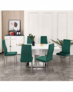MERIDIAN White High Gloss Dining Table and 6 Monza Green Velvet Chairs Set
