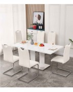 MERIDIAN White High Gloss Dining Table and 6 Isaac White Chairs Set