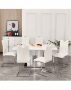 MERIDIAN White High Gloss Dining Table and 6 Isaac White Chairs Set