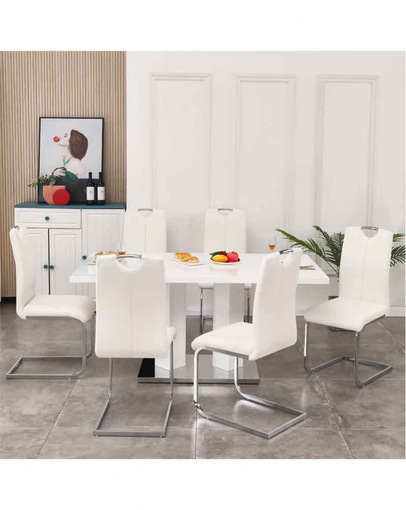 MERIDIAN White High Gloss Dining Table and 6 Isaac White Chairs Set