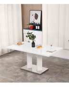 MERIDIAN White High Gloss Dining Table and 6 Isaac White Chairs Set