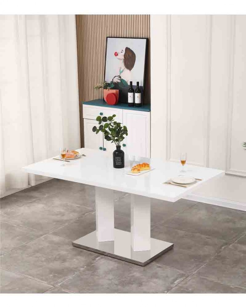 MERIDIAN White High Gloss Dining Table and 6 Isaac White Chairs Set