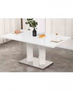 MERIDIAN White High Gloss Dining Table and 6 Isaac White Chairs Set